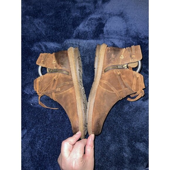 BORN Boots Womens Tarklin Booties Brown Suede Distressed Boho Zip Wrap Lace - Picture 6 of 12